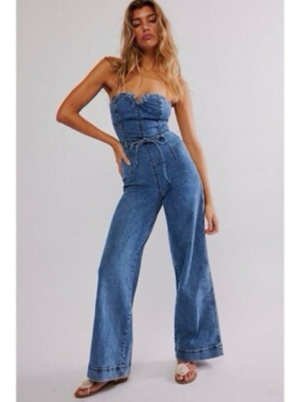 Free People We The Free Crvy Femme Fatale One Piece Denim Jumpsuit